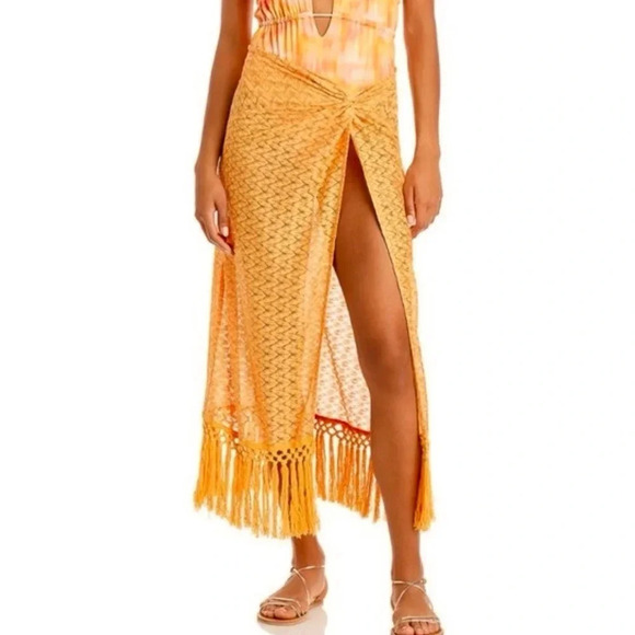 Ramy Brook Gaia Metallic Faux Wrap Boho Maxi Skirt Coverup Size L NWT - Picture 1 of 10